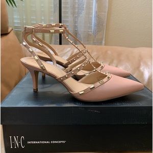 INC Blush Studded T-Strap Ankle Heels Shoes size 9.5 NIB